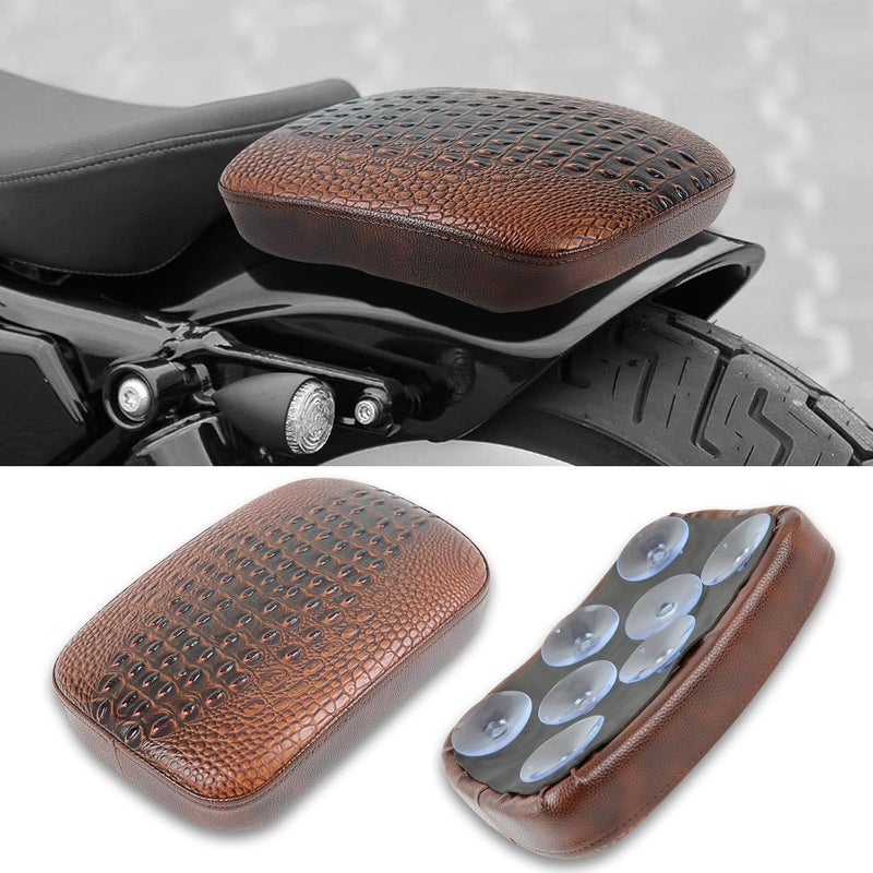 DREAMIZER Motorcycle Rectangular Pillion Passenger Pad Seat Universal Crocodile Style Brown Solo Seat Leather Pillon 8 Cushion Compatible with Most of the Harley Motorcycle,Cruiser,Chopper,Custom - Image 1